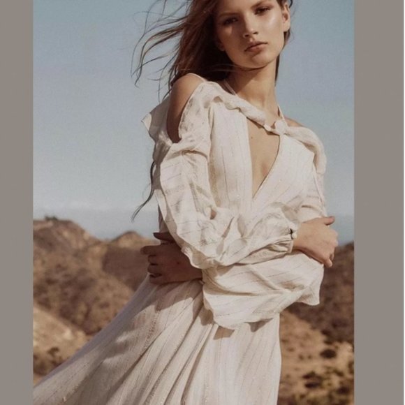 Free People Huxley Maxi Dress Ruffles Open Back Metallic Stripe NWT Size Small - Picture 16 of 16